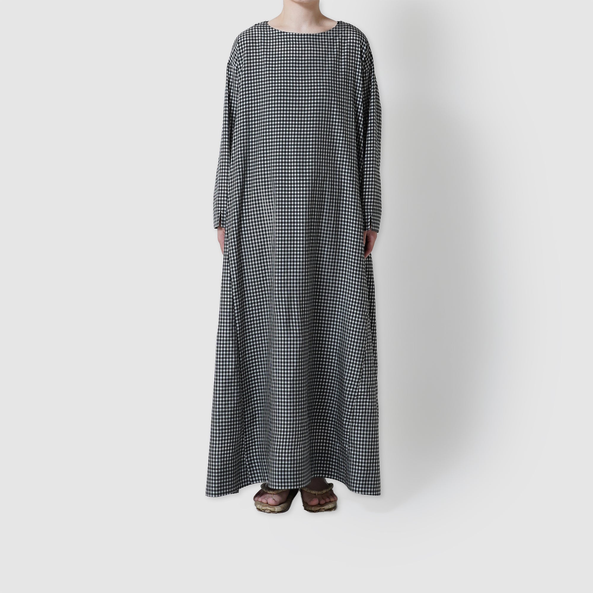 Gingham boat neck onepiece / Pre-order