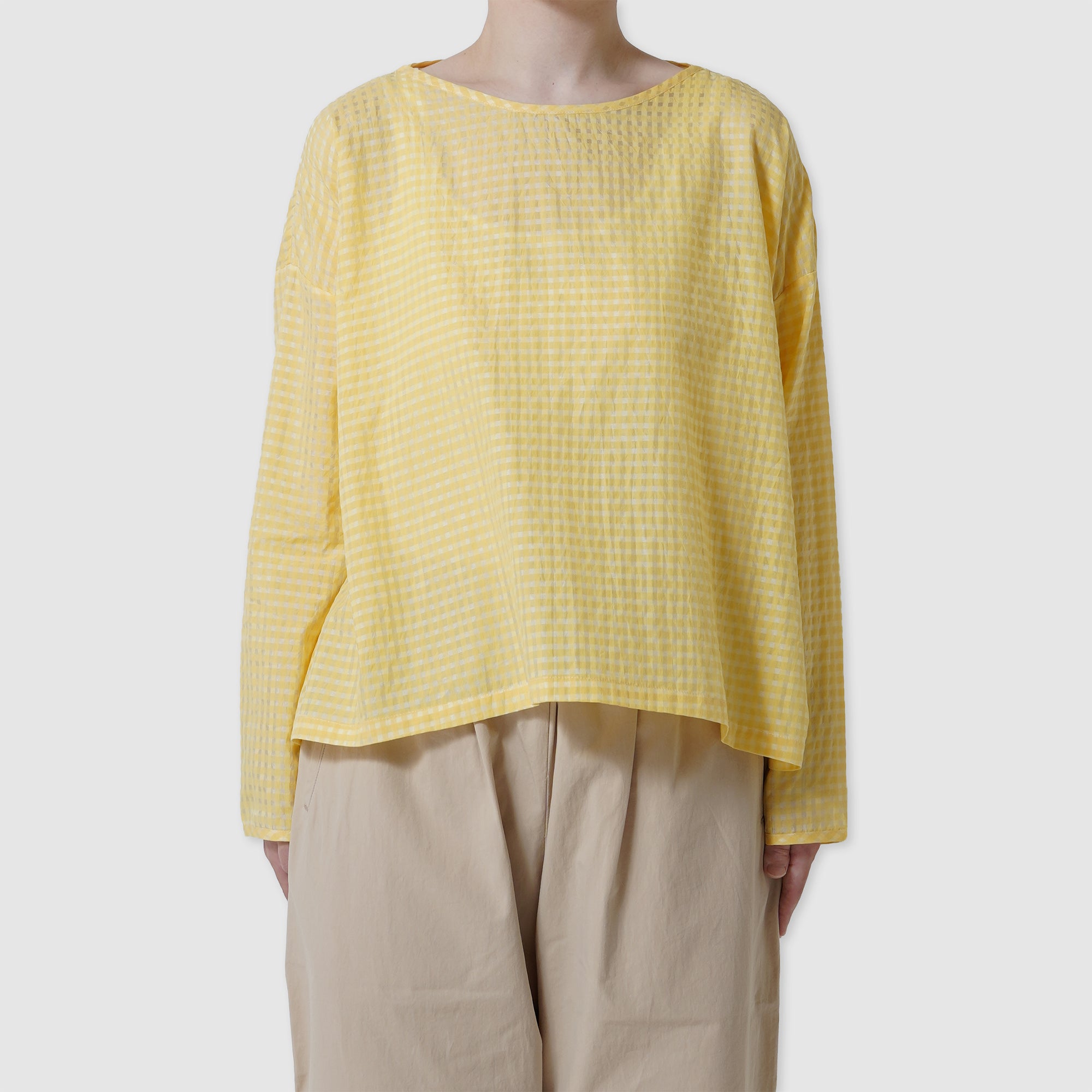 Gingham simple wide blouse / Pre-order